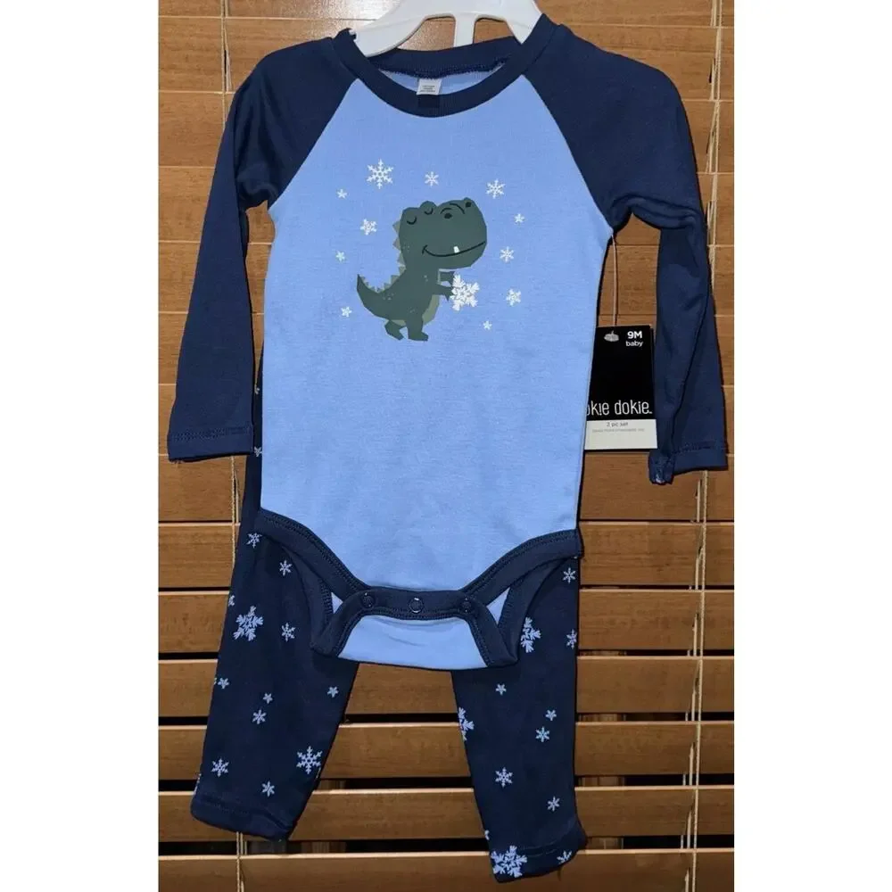Okie Dokie Blue Dinosaur 2 Piece Outfit 9 Months MSRP $18‎